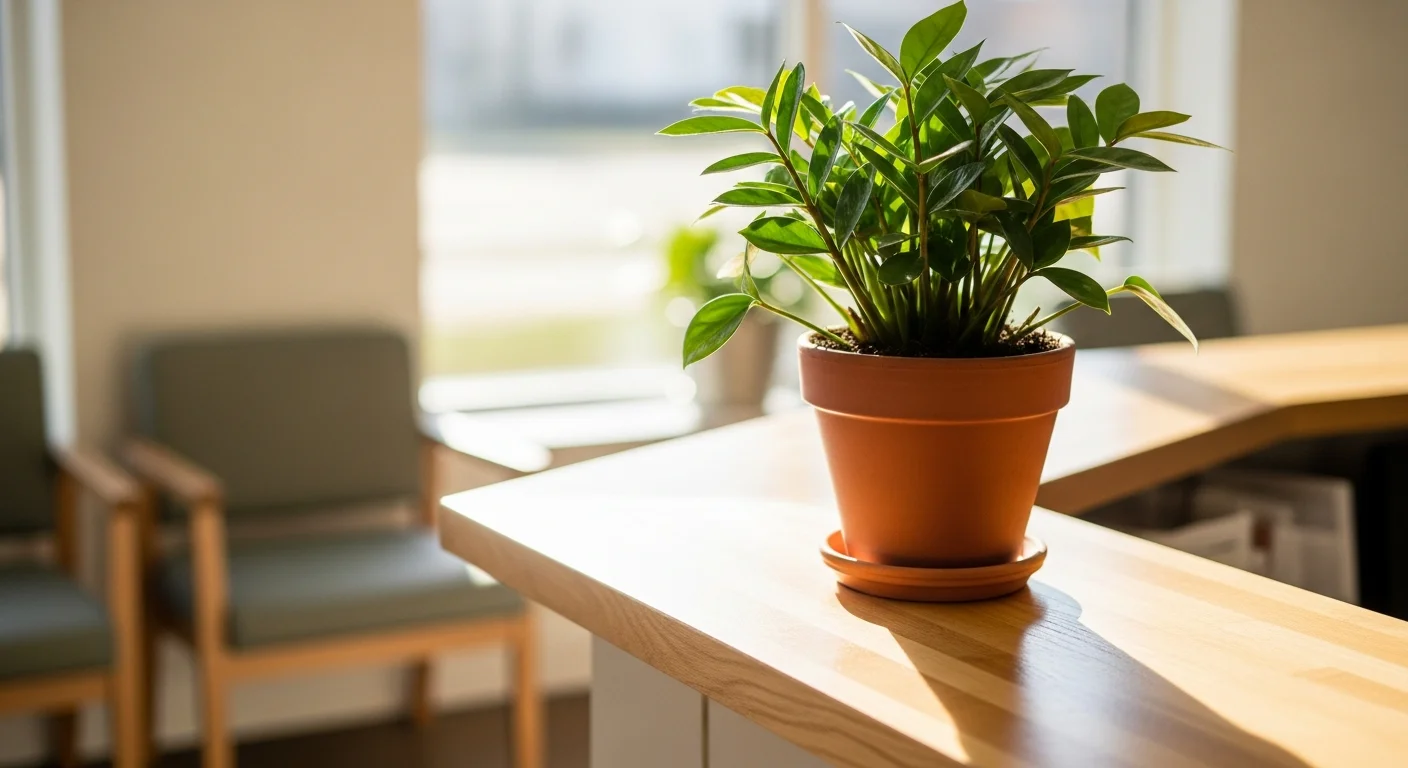 Freundlicher, heller Detailblick in die Praxisräume mit Tageslicht und einer grünen Pflanze